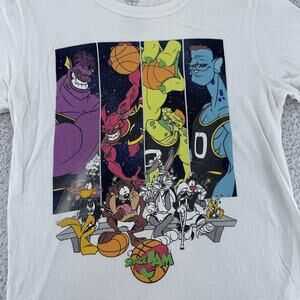 Space Jam Shirt Mens XS White Monstars Looney Tunes Basketball Movie 90s Tee